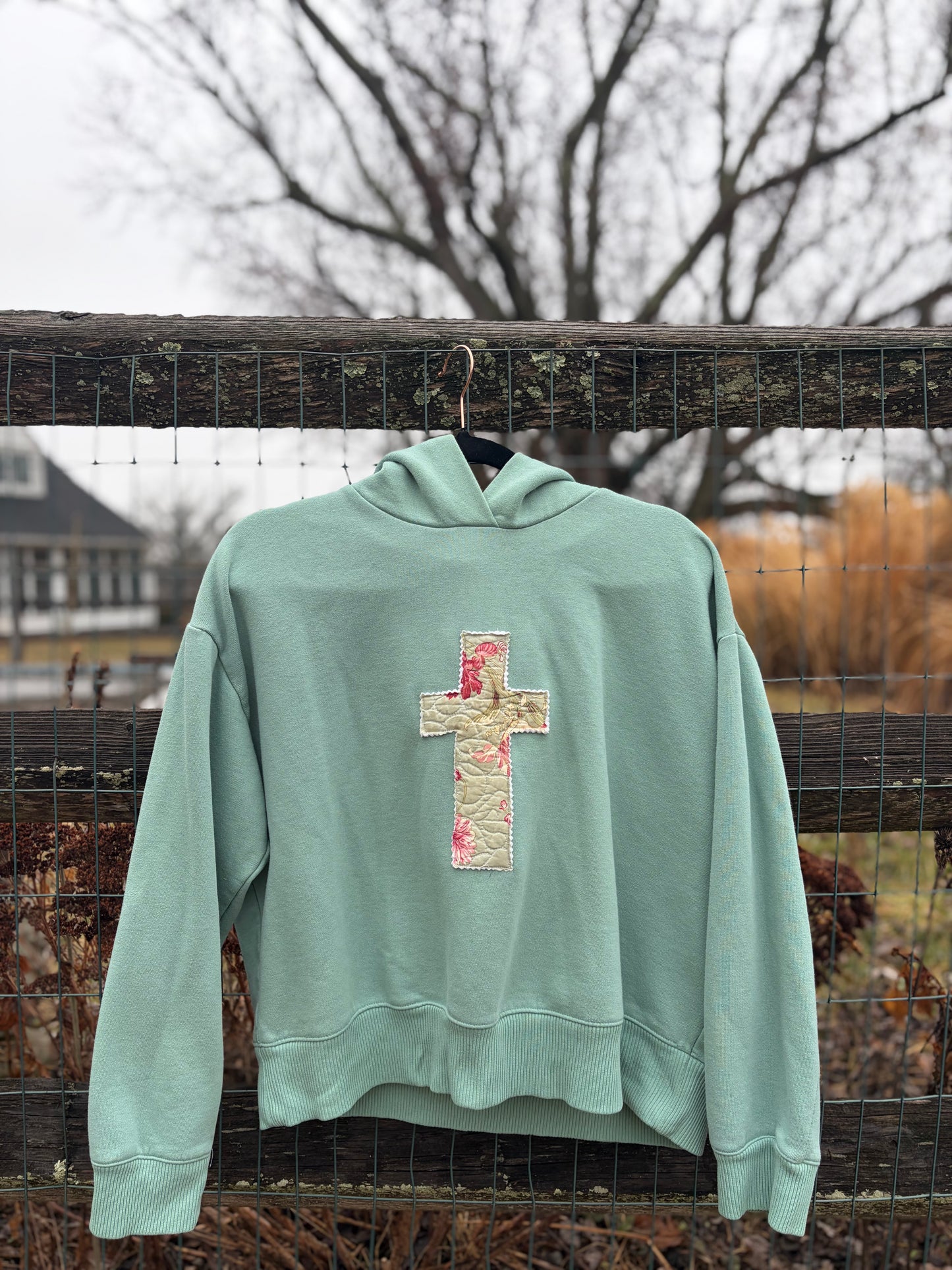 L Upcycled Quilt AppliquƩ Hoodie