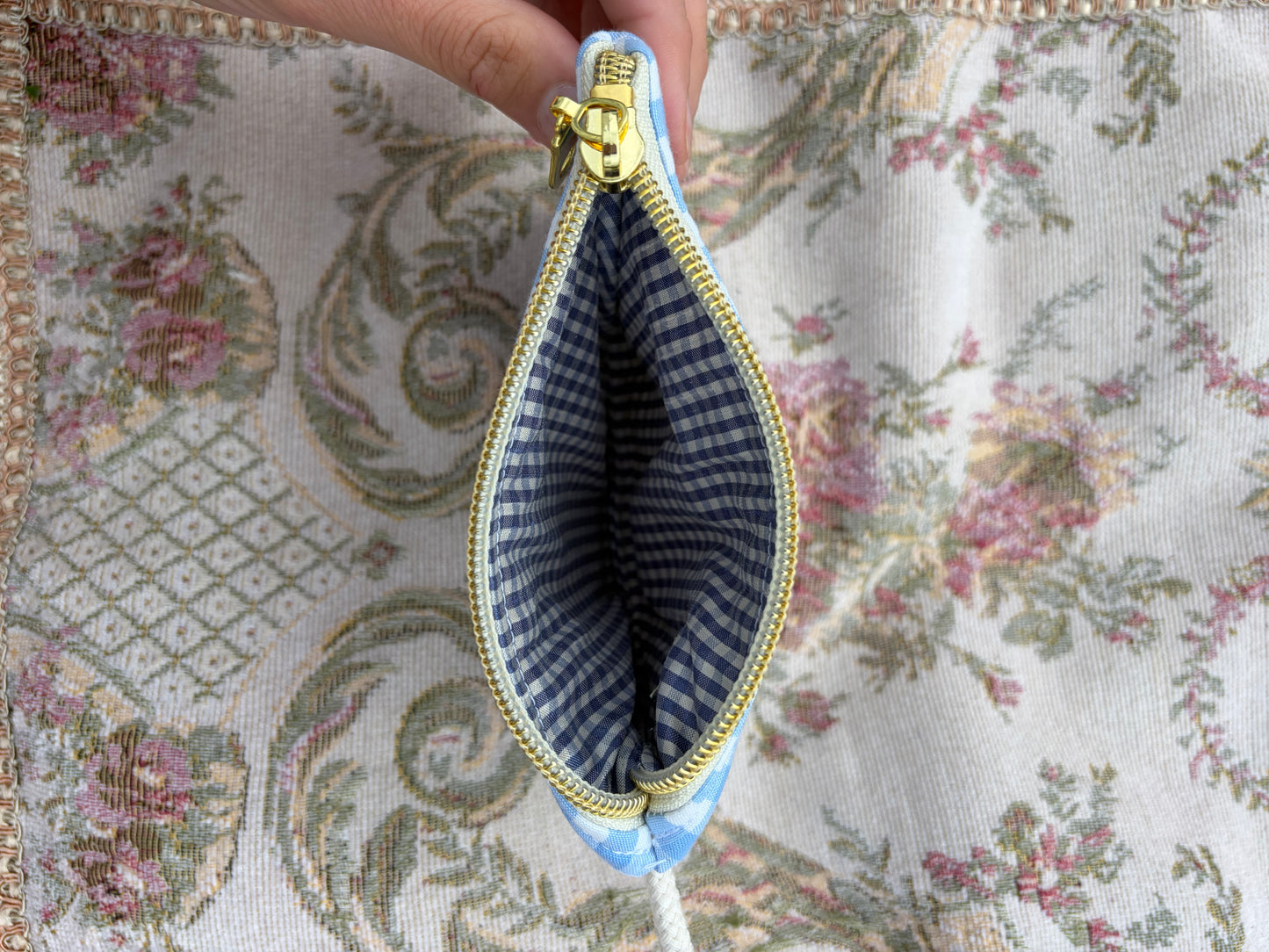 Blue Gingham Mini Zip Pouch