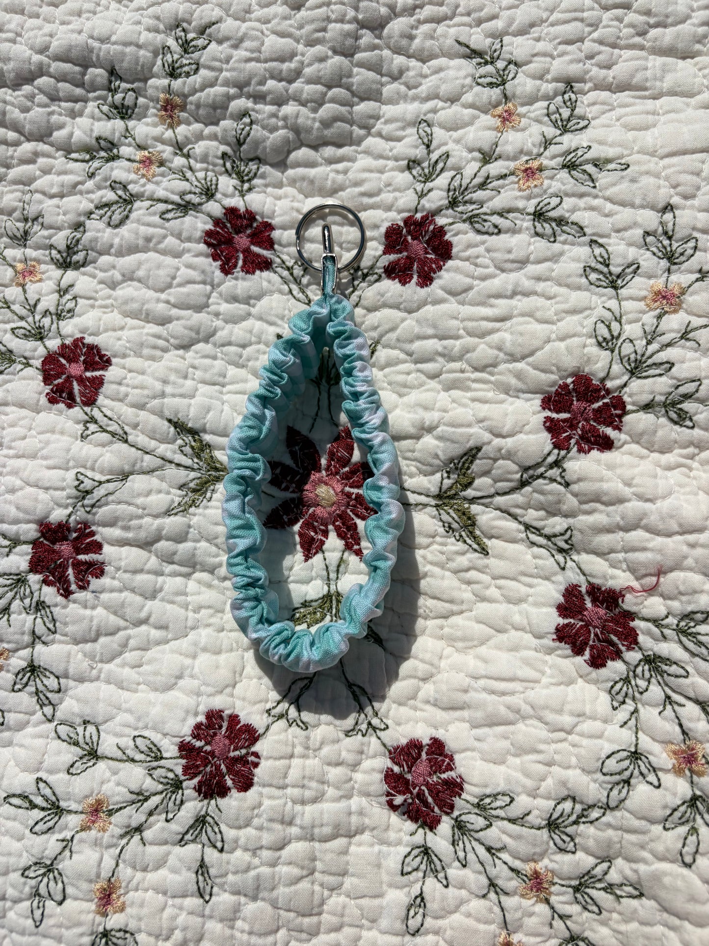 Teal Gingham Scrunchie Keychain