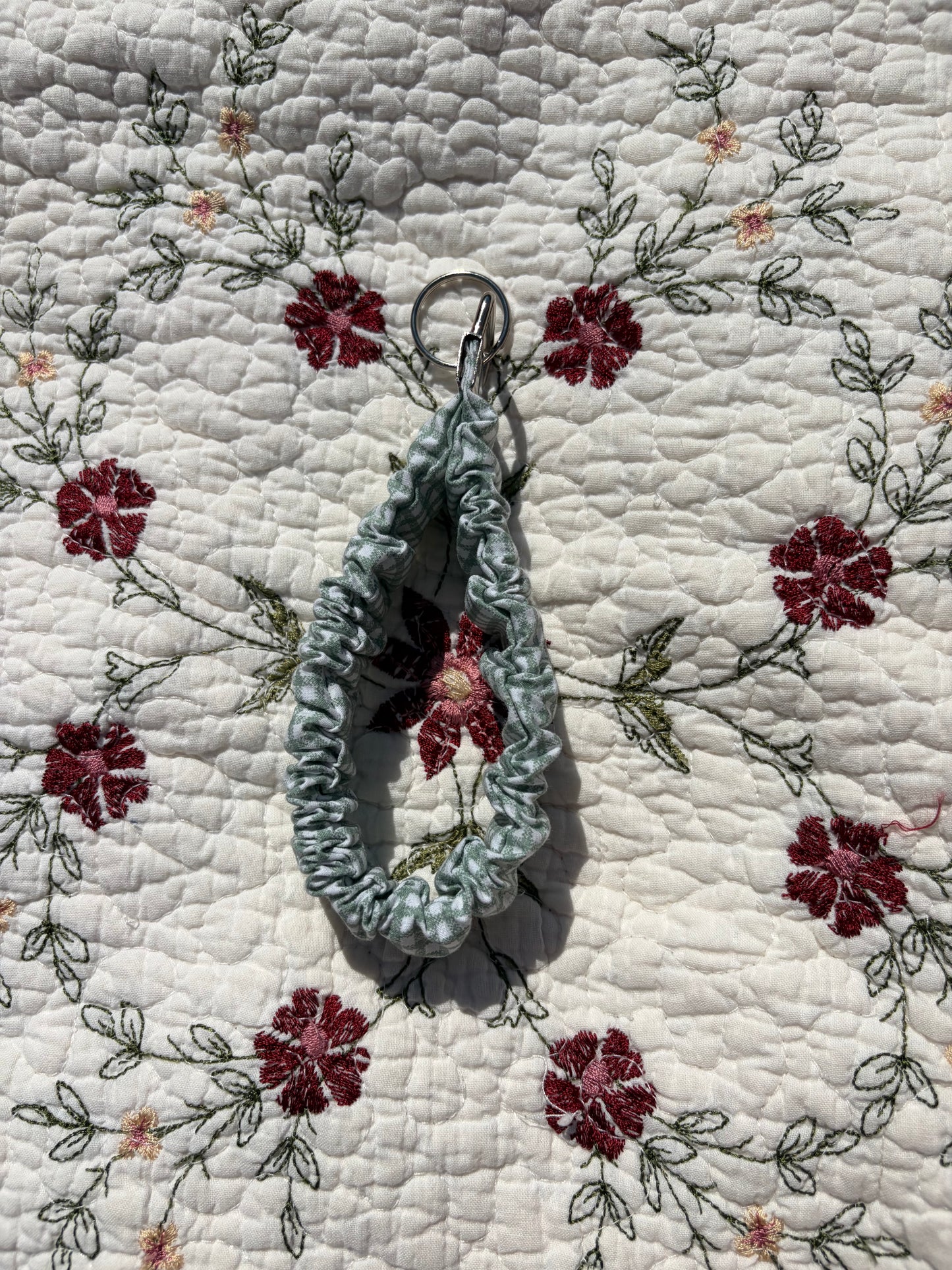Green Gingham Scrunchie Keychain