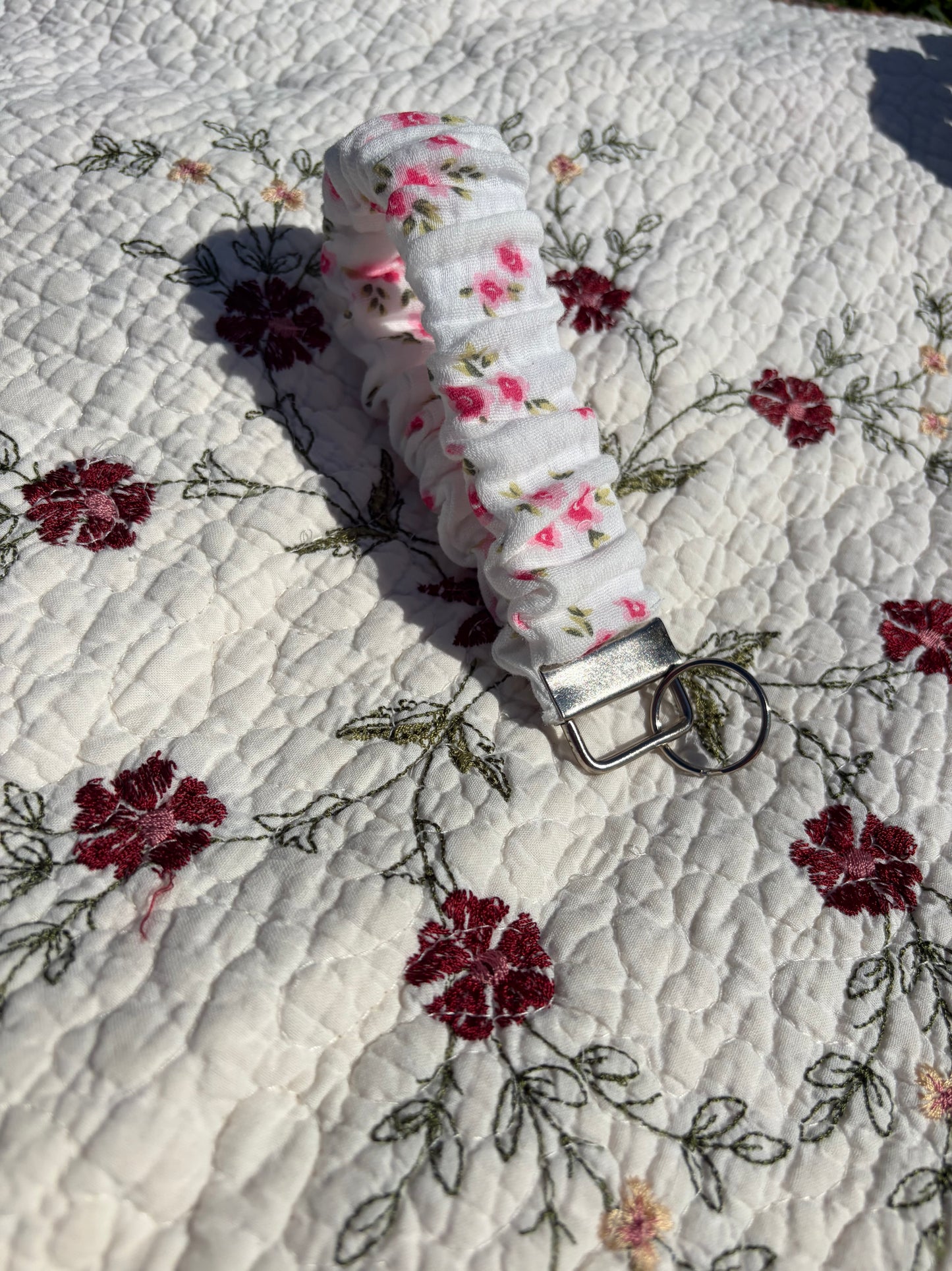 Pink Floral Scrunchie Keychain
