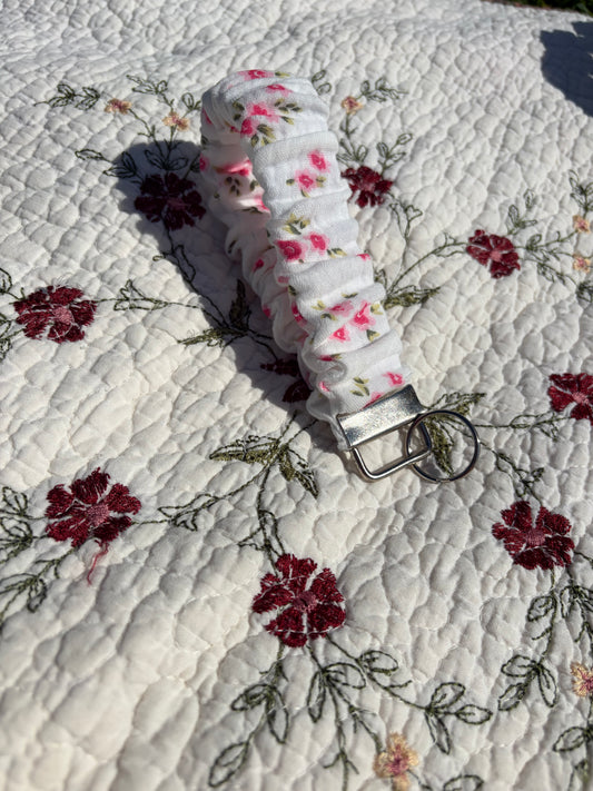 Pink Floral Scrunchie Keychain
