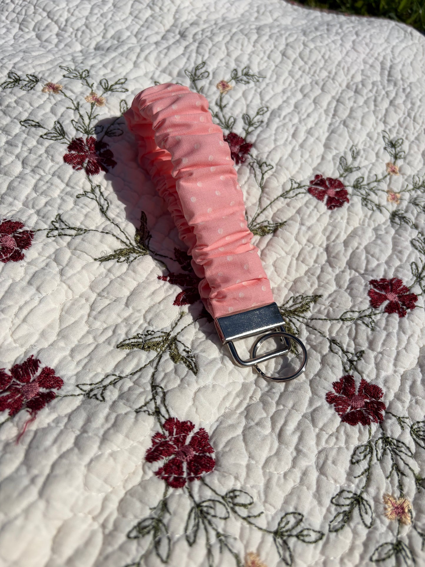 Pink Polka Dot Scrunchie Keychain
