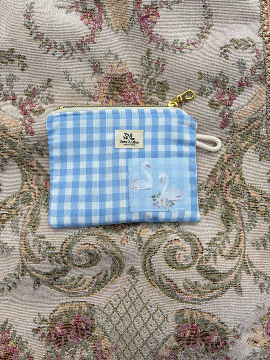 Blue Gingham Mini Zip Pouch