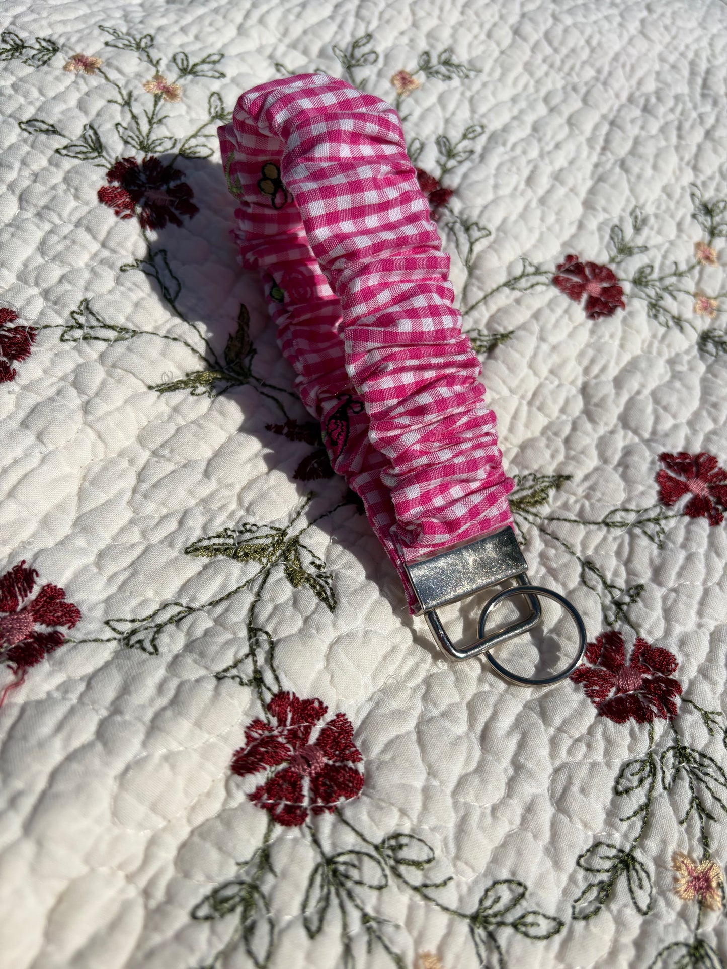 Pink Gingham Scrunchie Keychain