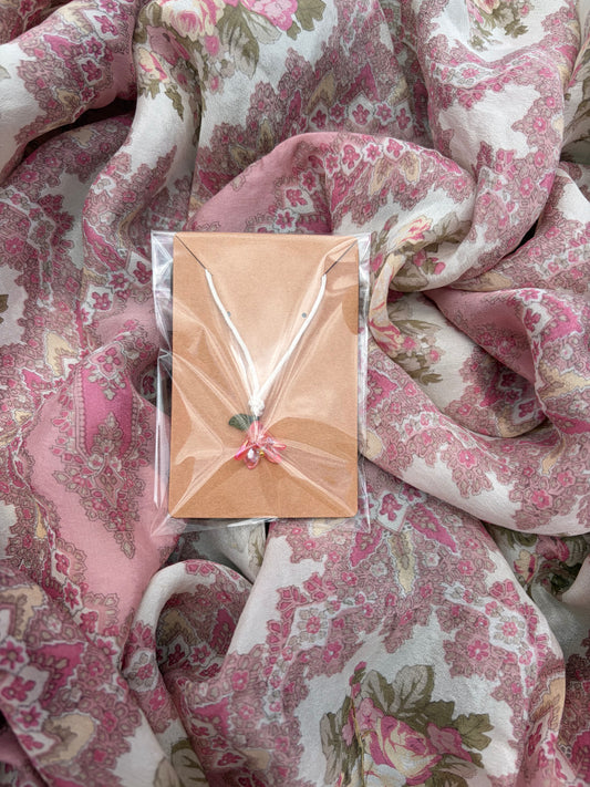 Pink Floral Tie Necklace