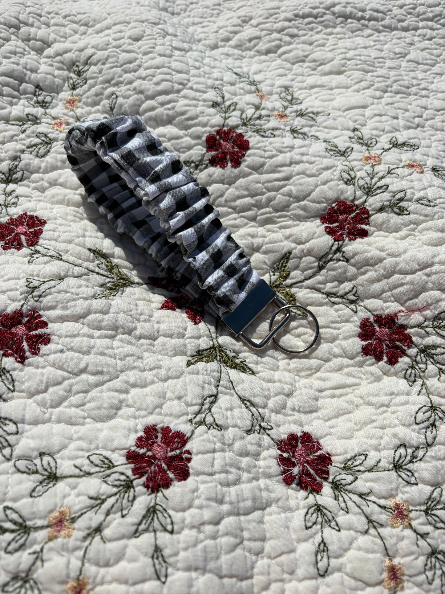 B+W Gingham Scrunchie Keychain