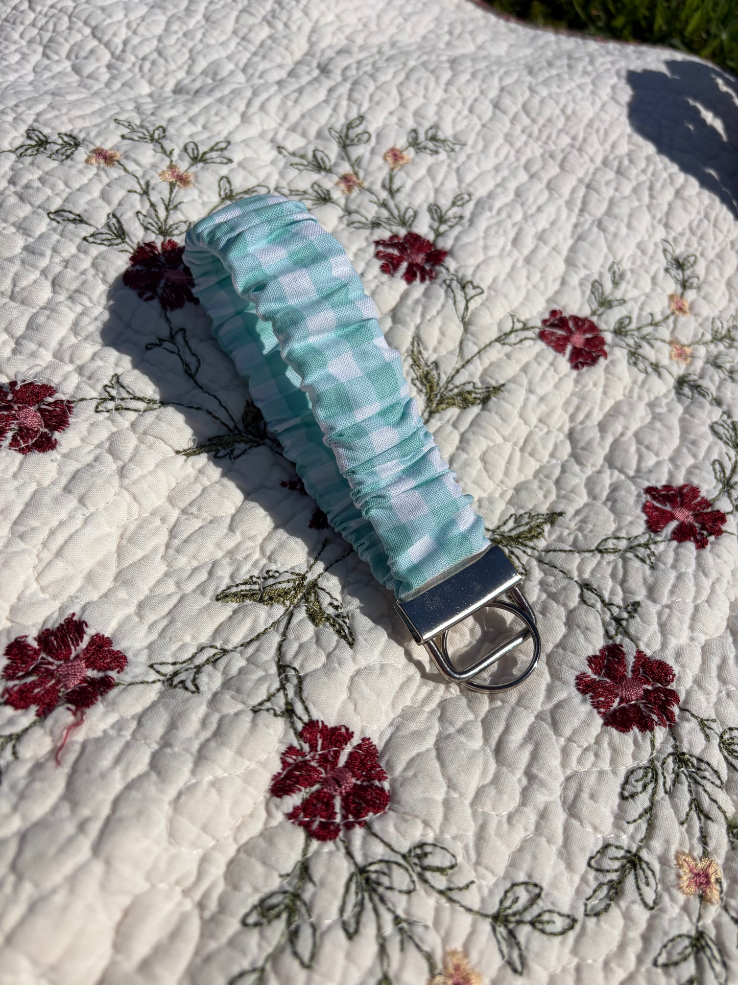 Teal Gingham Scrunchie Keychain