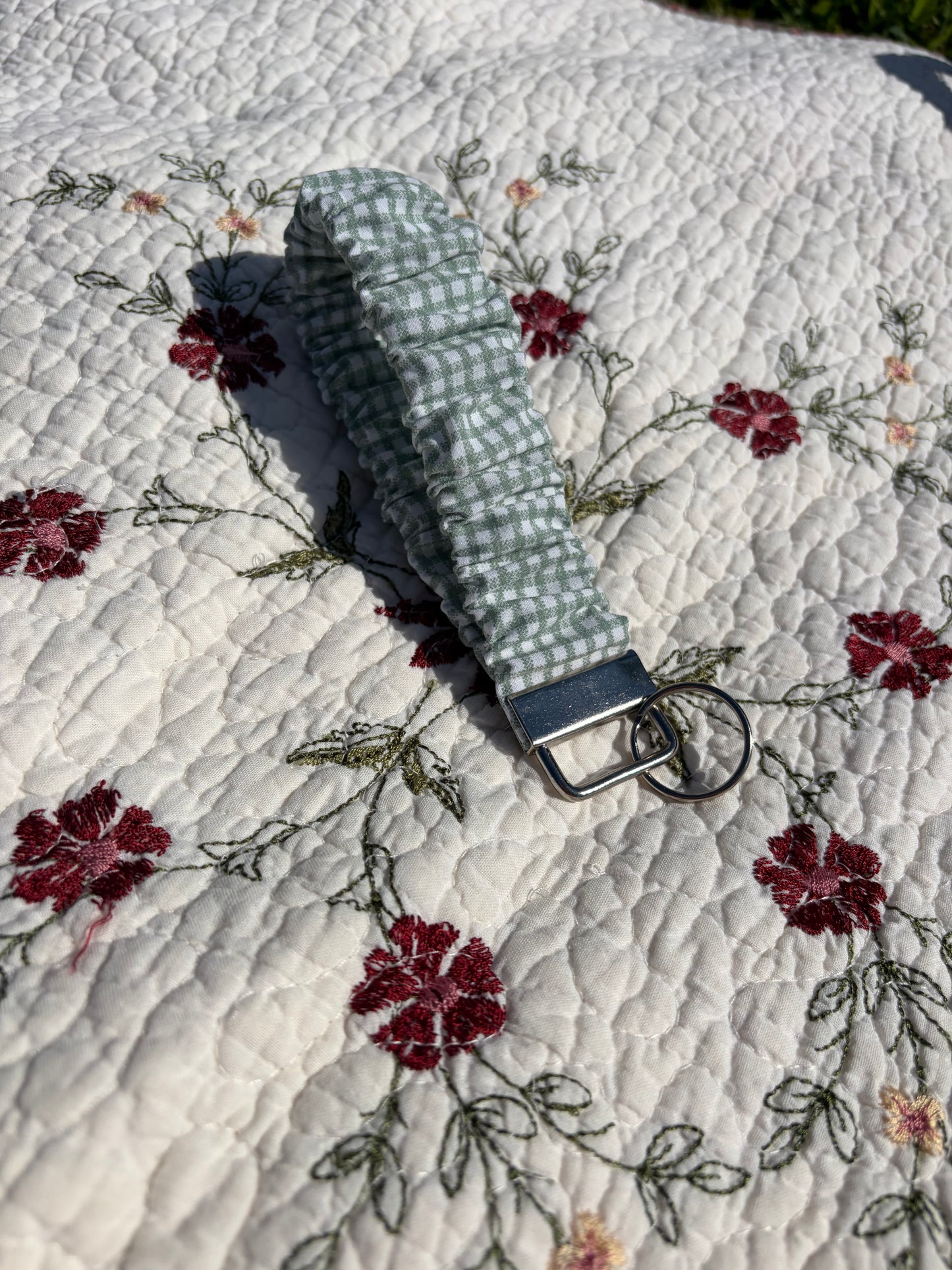 Green Gingham Scrunchie Keychain