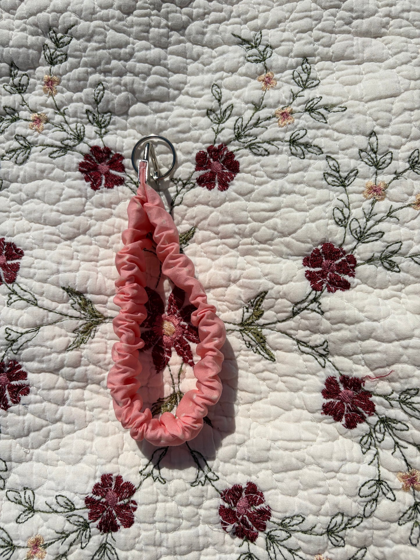 Pink Polka Dot Scrunchie Keychain