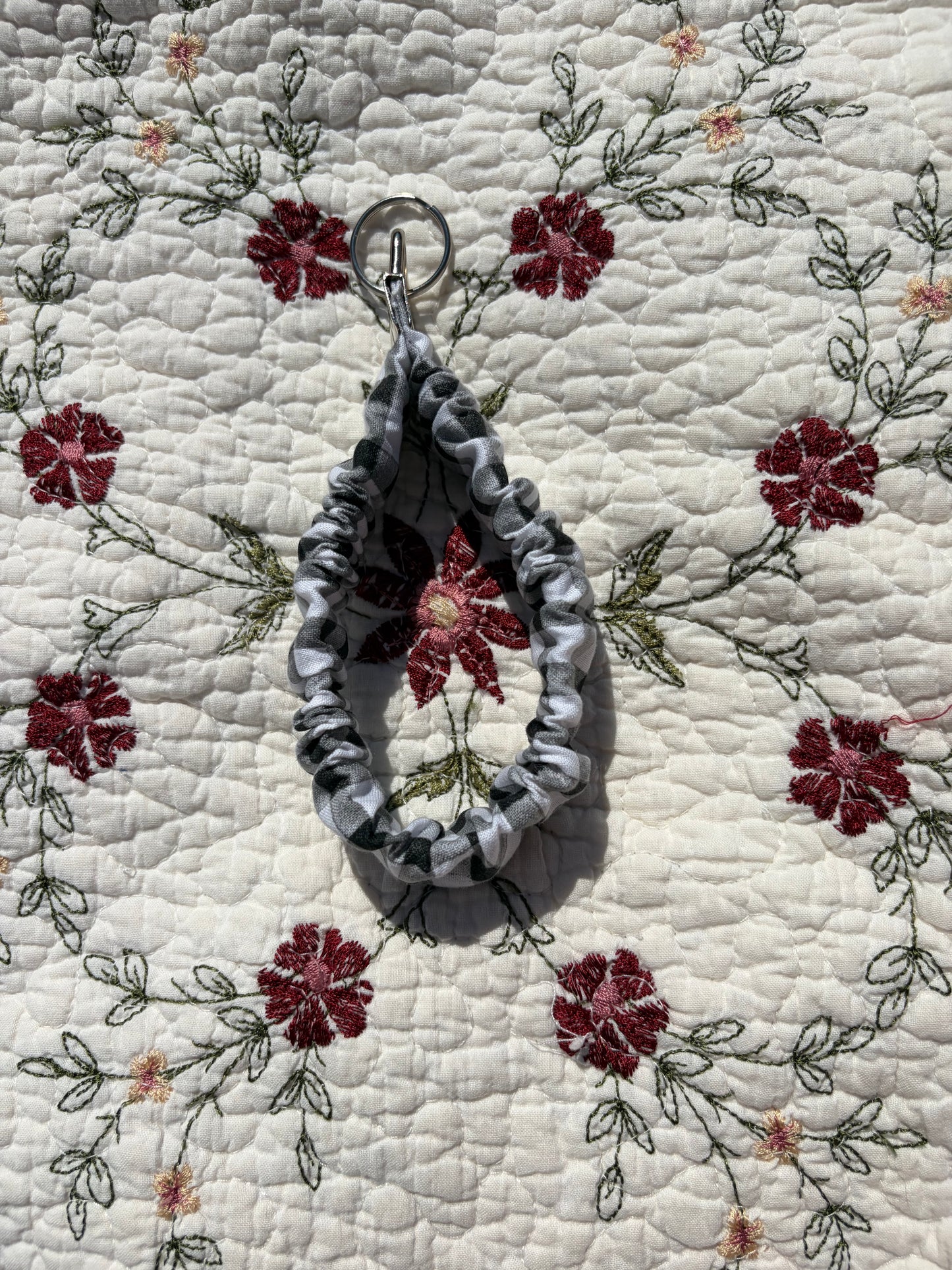 B+W Gingham Scrunchie Keychain