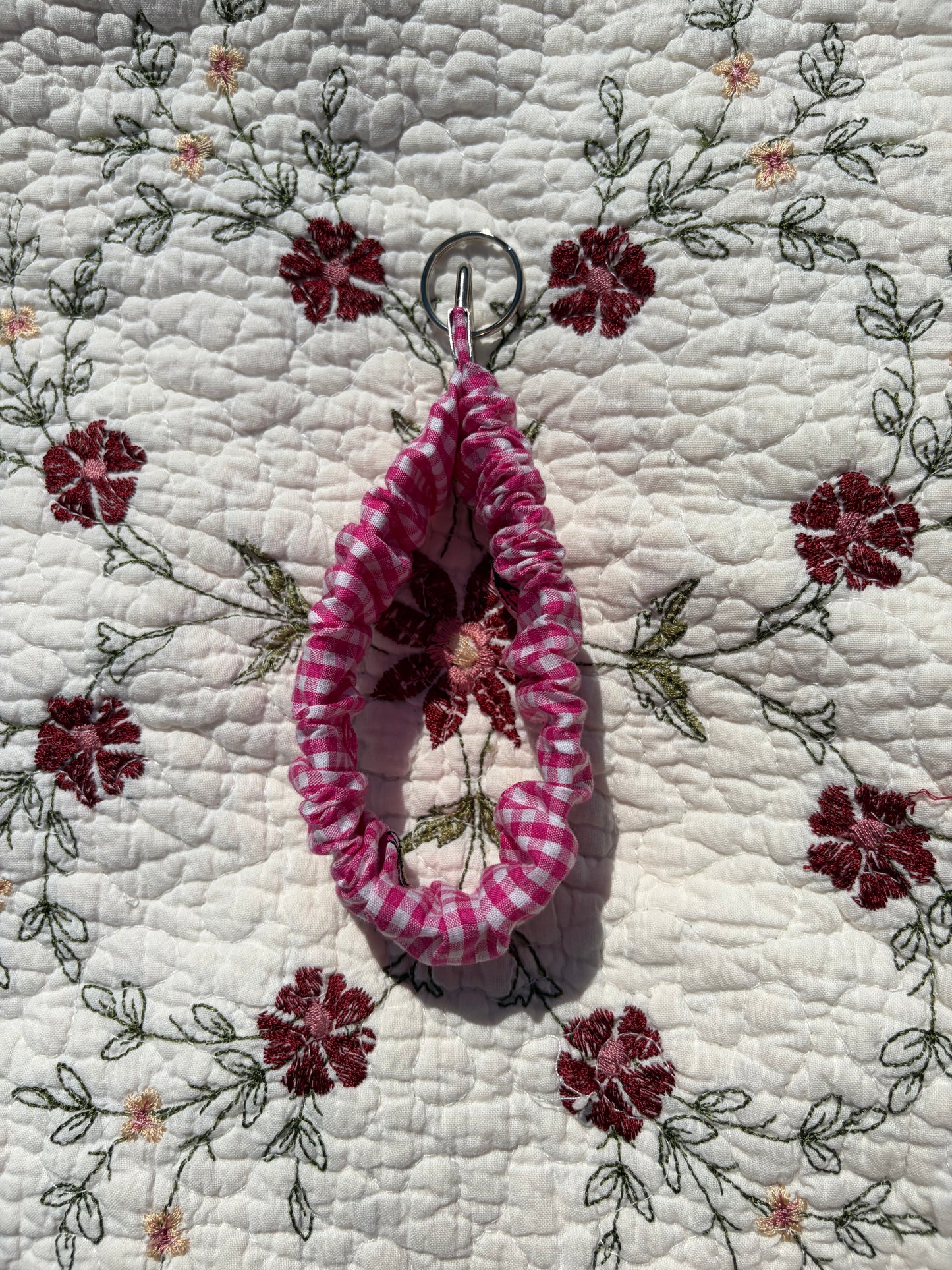 Pink Gingham Scrunchie Keychain