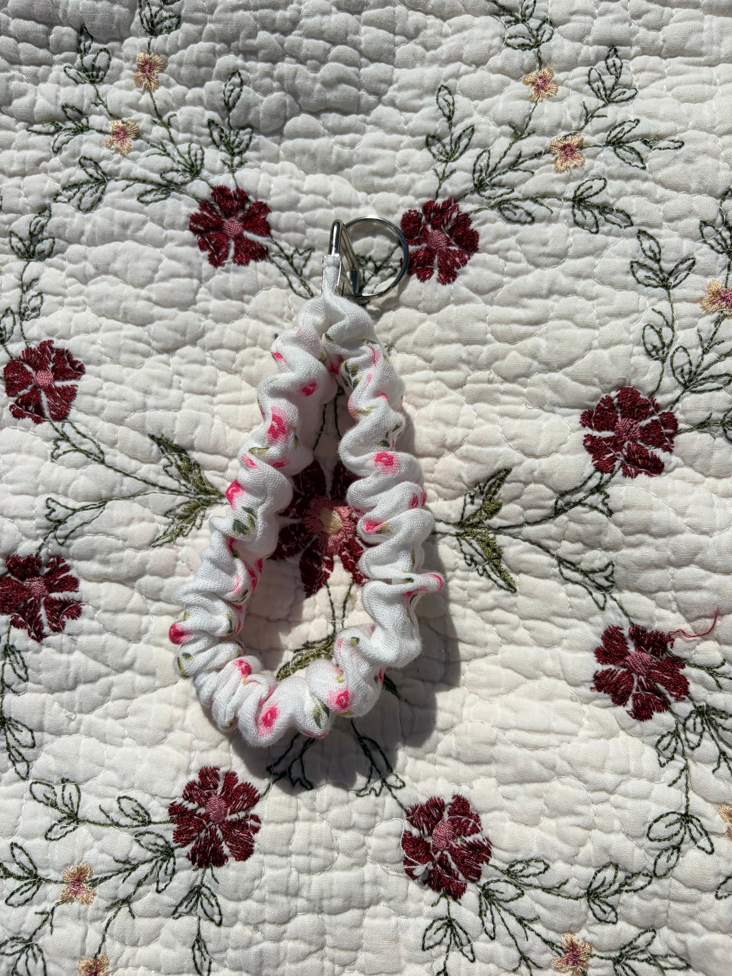 Pink Floral Scrunchie Keychain